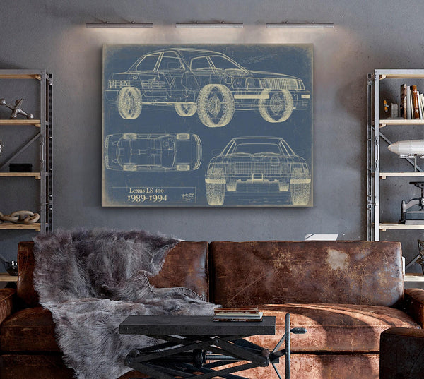 Bella Frye Vintage 1989 Car Model Print,  Original Blueprint Canvas, Framed, or Unframed Art