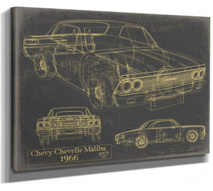 Bella Frye Vintage 1966 Chevrolet Chevelle Malibu Car Model Print,  Original Blueprint Canvas