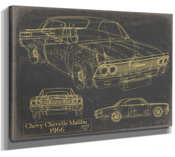 Bella Frye Vintage 1966 Chevrolet Chevelle Malibu Car Model Print,  Original Blueprint Canvas