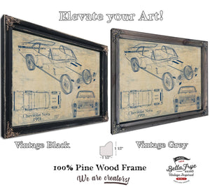 Bella Frye 1971 Chevrolet Nova SS Blueprint Art Print: Framed/Unframed Canvas