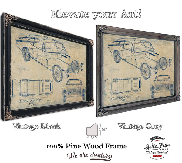 Bella Frye 1971 Chevrolet Nova SS Blueprint Art Print: Framed/Unframed Canvas
