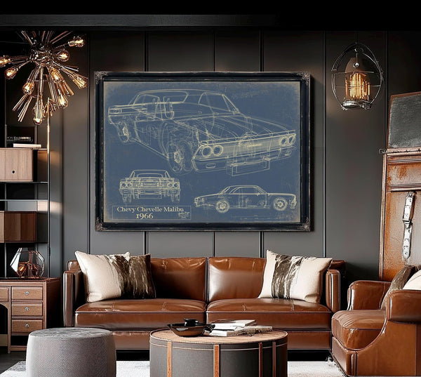 Bella Frye Vintage 1966 Chevrolet Chevelle Malibu Car Model Print,  Original Blueprint Canvas
