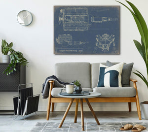 Bella Frye Vintage Engine Ford Mustang Print,  Original Blueprint Canvas