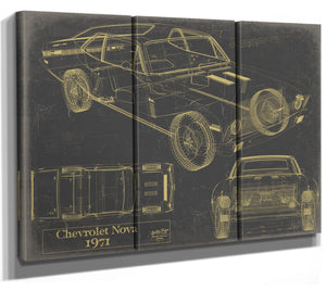 Bella Frye 1971 Chevrolet Nova SS Blueprint Art Print: Framed/Unframed Canvas