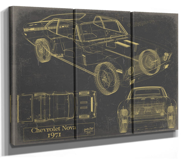 Bella Frye 1971 Chevrolet Nova SS Blueprint Art Print: Framed/Unframed Canvas