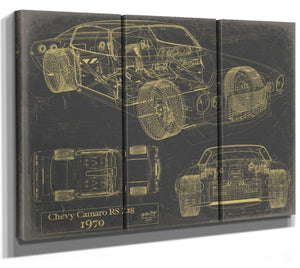 Bella Frye Vintage 1970 Chevrolet Camaro RS Z28 Car Model Print,  Original Blueprint Canvas