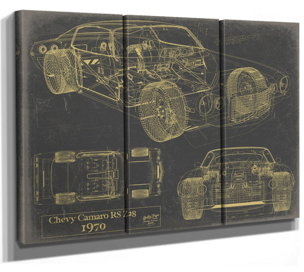 Bella Frye Vintage 1970 Chevrolet Camaro RS Z28 Car Model Print,  Original Blueprint Canvas