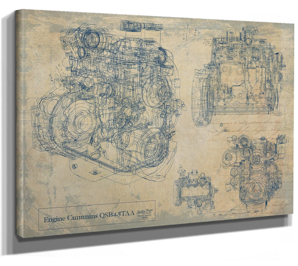 Bella Frye Vintage Engine Cummins QSB4 Print,  Original Blueprint Canvas