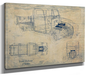 Bella Frye 1940 Ford Pickup, Truck Model Mancave Blueprint Art