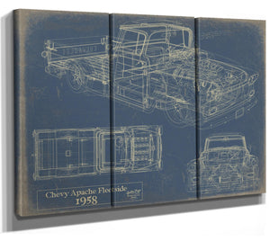 Bella Frye Vintage 1958 Chevrolet Apache Fleetside Car Blueprint - Gifts for Husband  - Original Vehicle Wall Art