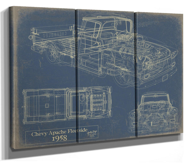 Bella Frye Vintage 1958 Chevrolet Apache Fleetside Car Blueprint - Gifts for Husband  - Original Vehicle Wall Art
