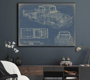 Bella Frye Vintage 1958 Chevrolet Apache Fleetside Car Blueprint - Gifts for Husband  - Original Vehicle Wall Art