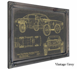 Bella Frye Vintage 1967 Ford Shelby Cobra GT500 Car Model Print,  Original Blueprint Canvas