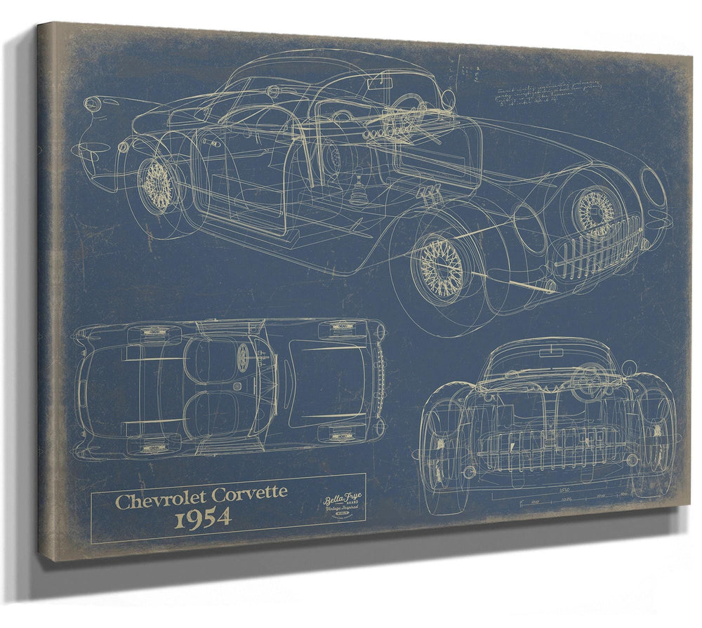 Bella Frye Old 1954 Chevrolet Corvette Car Blueprint, Gifts For Husband - Original Vehicle Patent Art