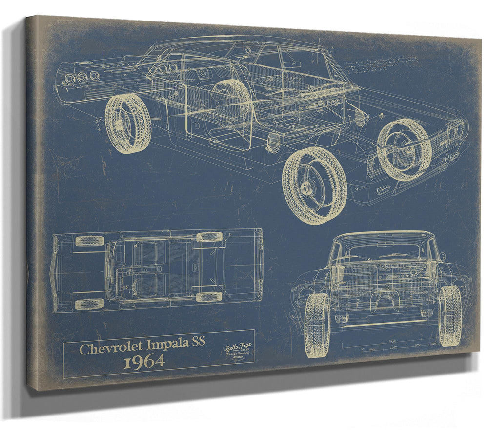 Bella Frye Vintage 1964 Chevrolet Impala SS Car Model Print,  Original Blueprint Canvas
