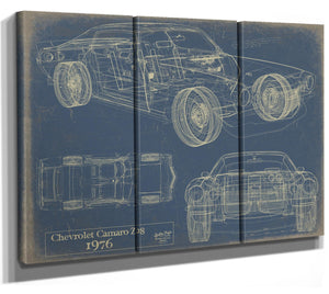Bella Frye Vintage 1976 Chevrolet Camaro Z28 Car Model Print,  Original Blueprint Canvas