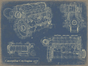 Bella Frye Vintage C18 Engine Print,  Original Blueprint Canvas
