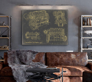 Bella Frye Vintage C18 Engine Print,  Original Blueprint Canvas