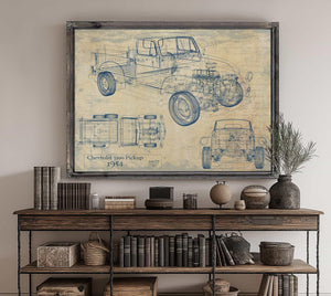 Bella Frye Vintage 1954 Chevrolet 3100 Pickup Model Mancave Blueprint Art