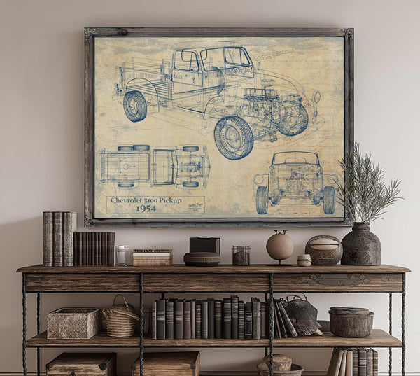 Bella Frye Vintage 1954 Chevrolet 3100 Pickup Model Mancave Blueprint Art