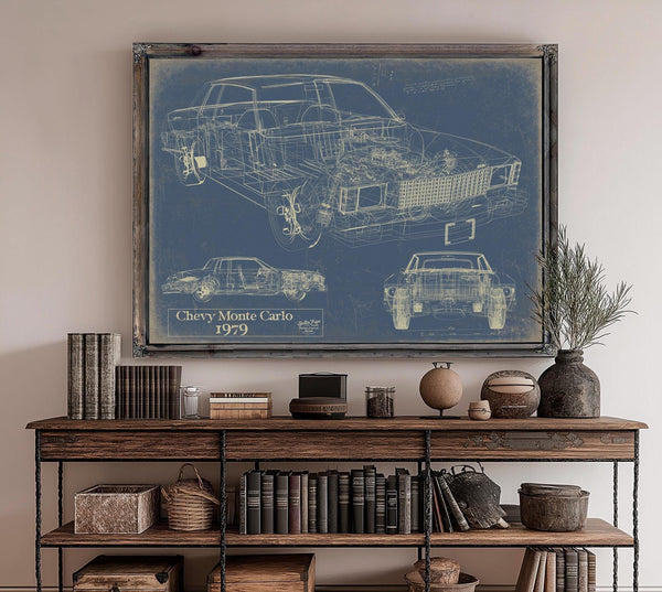 Bella Frye Vintage 1979 Chevy Monte Carlo Model Mancave Blueprint Art