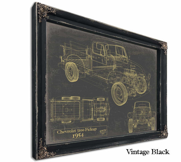 Bella Frye Vintage 1954 Chevrolet 3100 Pickup Model Mancave Blueprint Art