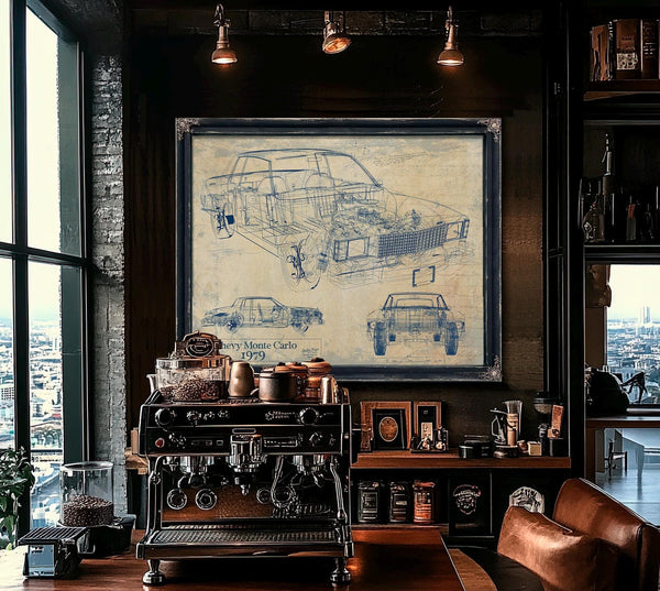 Bella Frye Vintage 1979 Chevy Monte Carlo Model Mancave Blueprint Art