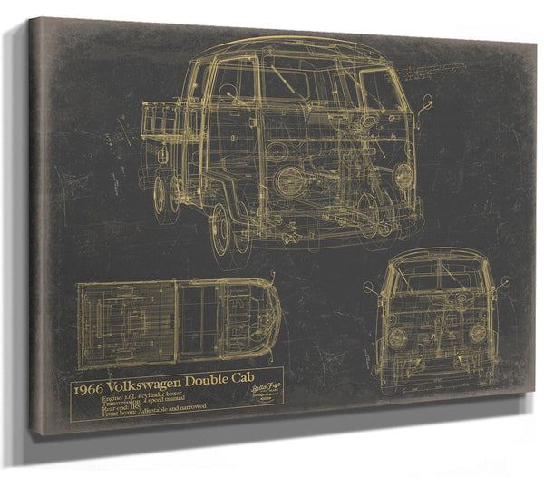 Bella Frye Vintage 1966 Double Cab Car Model Print,  Original Blueprint Canvas, Framed, or Unframed Art