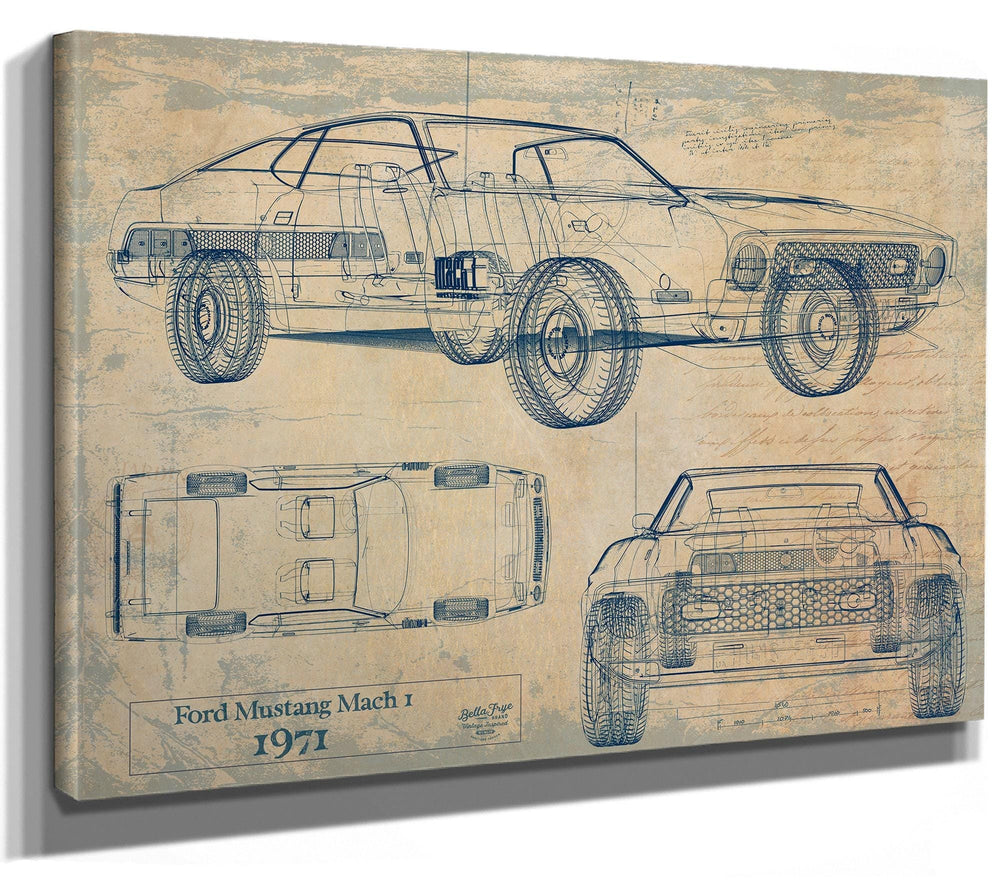 Bella Frye Vintage 1971 Car Model Print,  Original Blueprint Canvas, Framed, or Unframed Art