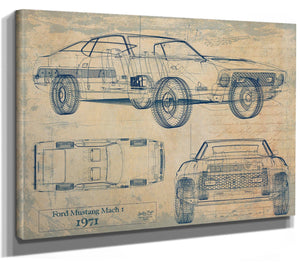 Bella Frye Vintage 1971 Car Model Print,  Original Blueprint Canvas, Framed, or Unframed Art