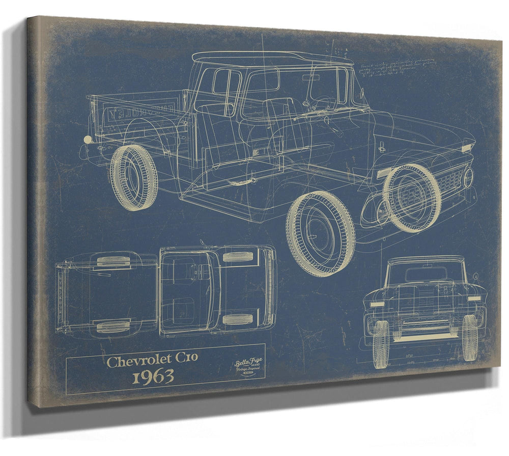 Bella Frye Vintage 1963 Chevrolet C10 Car Model Print,  Original Blueprint Canvas