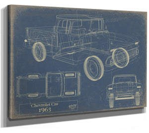 Bella Frye Vintage 1963 Chevrolet C10 Car Model Print,  Original Blueprint Canvas
