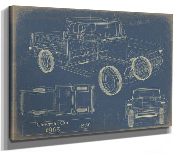 Bella Frye Vintage 1963 Chevrolet C10 Car Model Print,  Original Blueprint Canvas