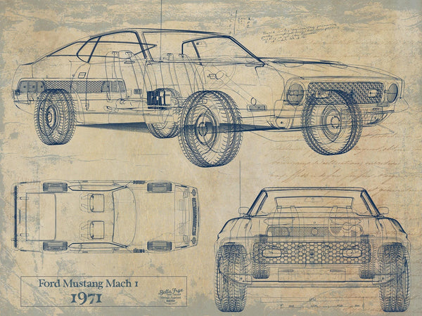 Bella Frye Vintage 1971 Car Model Print,  Original Blueprint Canvas, Framed, or Unframed Art
