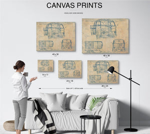 Bella Frye Vintage 1966 Double Cab Car Model Print,  Original Blueprint Canvas, Framed, or Unframed Art