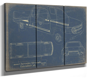 Bella Frye 2000 Chevrolet Silverado Blueprint Art: Extended Cab Car Model Print