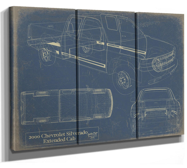 Bella Frye 2000 Chevrolet Silverado Blueprint Art: Extended Cab Car Model Print