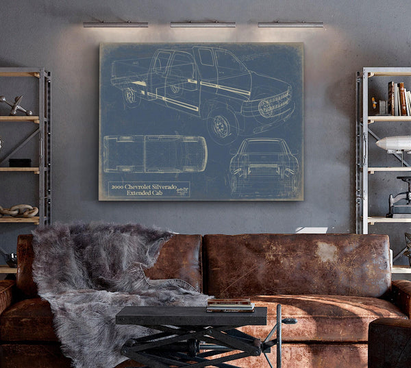 Bella Frye 2000 Chevrolet Silverado Blueprint Art: Extended Cab Car Model Print