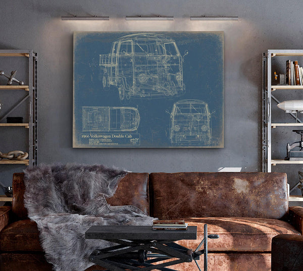 Bella Frye Vintage 1966 Double Cab Car Model Print,  Original Blueprint Canvas, Framed, or Unframed Art