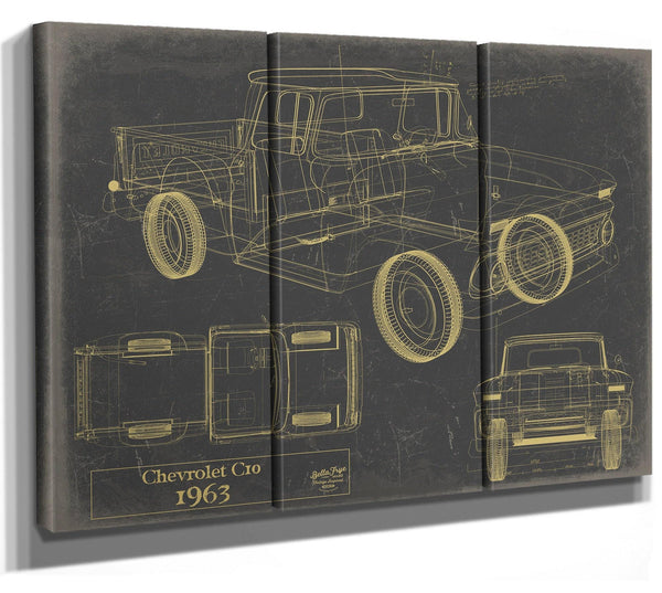 Bella Frye Vintage 1963 Chevrolet C10 Car Model Print,  Original Blueprint Canvas