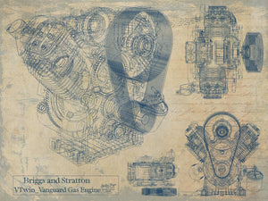 Bella Frye Vintage VTwin Vanguard Gas Engine Print,  Original Blueprint Canvas