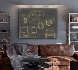 Bella Frye Vintage 1963 Chevrolet C10 Car Model Print,  Original Blueprint Canvas