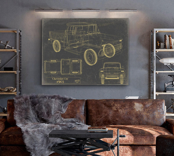 Bella Frye Vintage 1963 Chevrolet C10 Car Model Print,  Original Blueprint Canvas