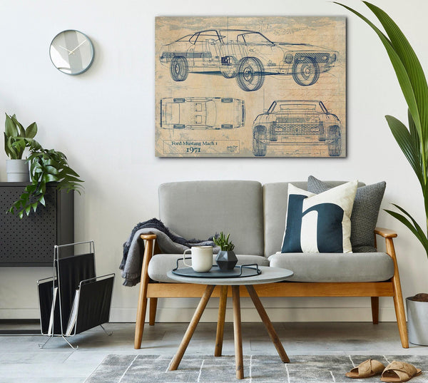 Bella Frye Vintage 1971 Car Model Print,  Original Blueprint Canvas, Framed, or Unframed Art