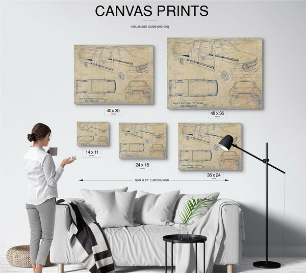 Bella Frye 2000 Chevrolet Silverado Blueprint Art: Extended Cab Car Model Print