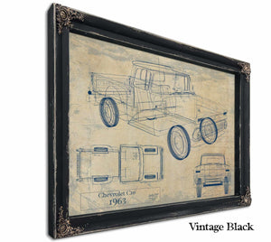 Bella Frye Vintage 1963 Chevrolet C10 Car Model Print,  Original Blueprint Canvas