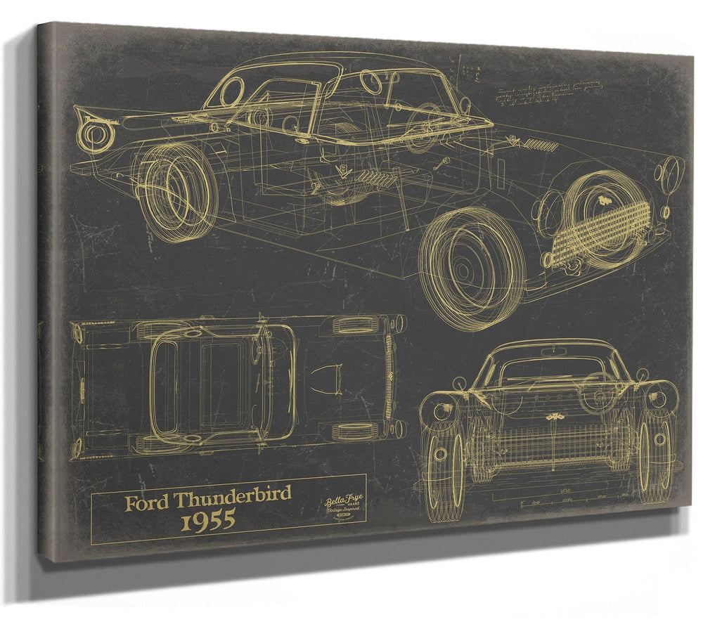 Bella Frye Vintage 1955 Ford Thunderbird Car Model, Original Mancave Blueprint Art