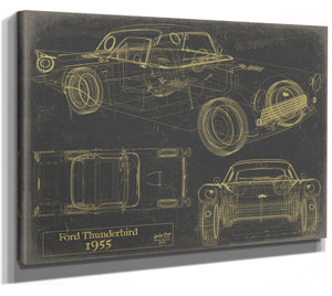 Bella Frye Vintage 1955 Ford Thunderbird Car Model, Original Mancave Blueprint Art