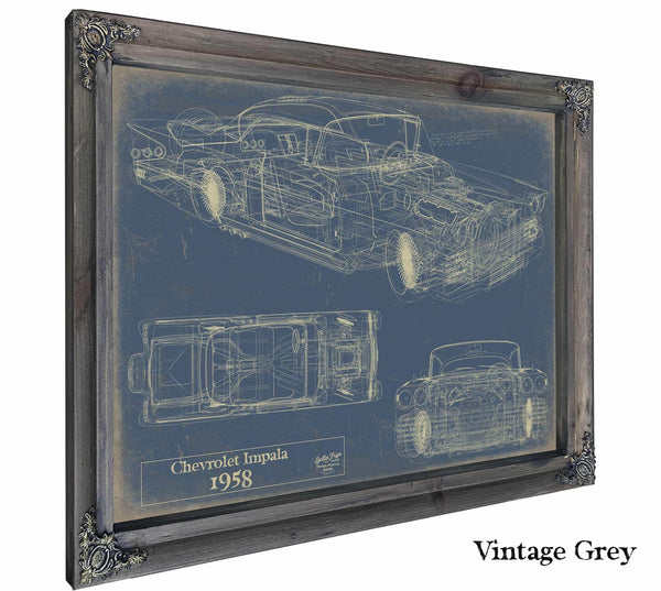 Bella Frye Vintage 1958 Chevrolet Impala Car Blueprint - Gifts for Husband  - Original Vehicle Wall Art