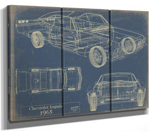Bella Frye Vintage 1965 Chevrolet Impala Car Model Print,  Original Blueprint Canvas
